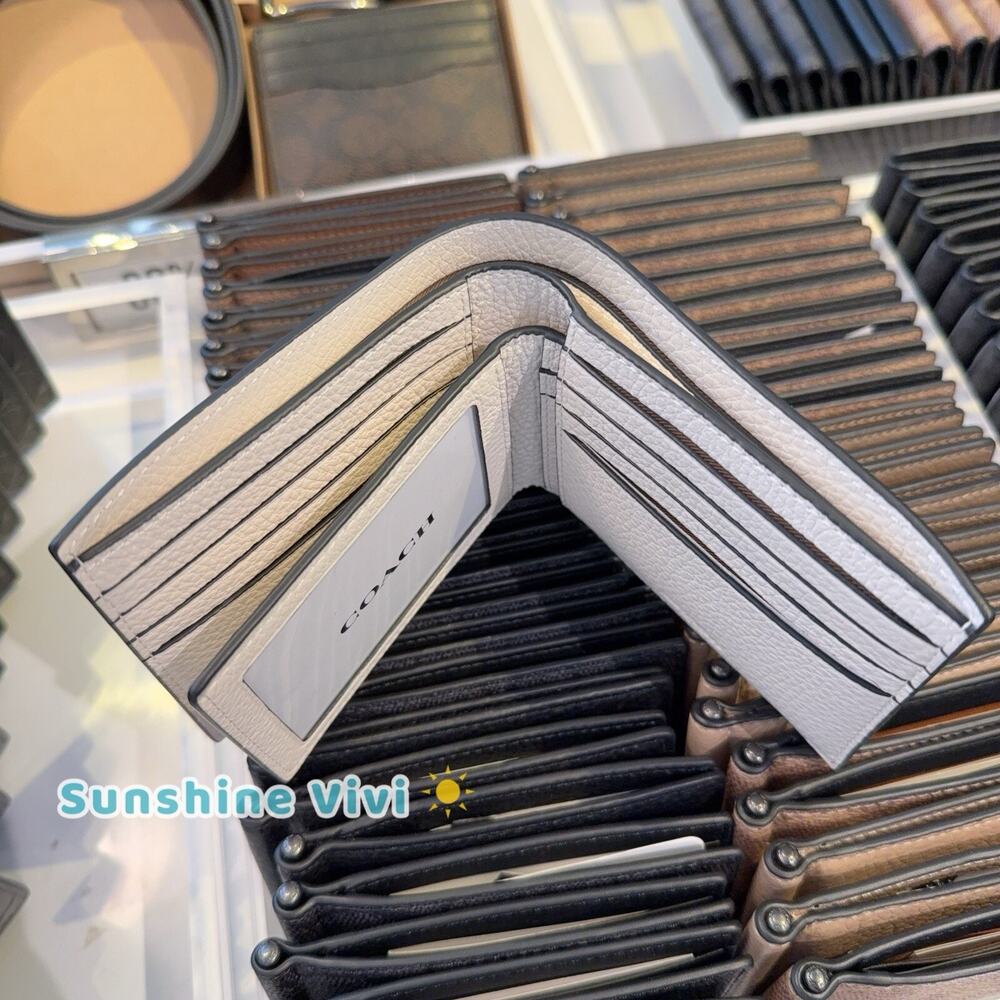 NWT Coach billfold wallet signature canvas varsity motif CAK48 Chalk & Black - Picture 4 of 8